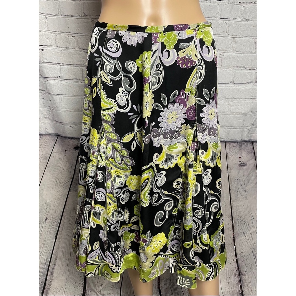 Sigrid Olsen Silk Paisley Floral Skirt Black Green Size 4